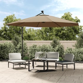 Cantilever umbrella LED lights and metal pole 350 cm taupe by , Umbrellas - Ref: Foro24-44526, Price: 164,99 €, Discount: %