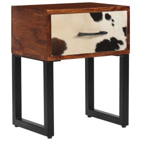 Bedside table solid sheesham wood and real leather 40x30x50 cm by , Nightstands - Ref: Foro24-244849, Price: 93,99 €, Discoun...