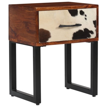 Bedside table solid sheesham wood and real leather 40x30x50 cm by , Nightstands - Ref: Foro24-244849, Price: 93,24 €, Discoun...