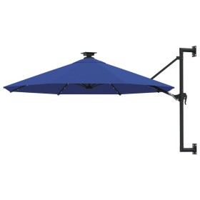 Wall umbrella with LEDs and metal pole 300 cm blue by , Umbrellas - Ref: Foro24-312529, Price: 119,55 €, Discount: %