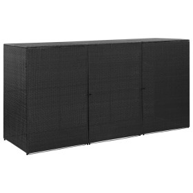 Triple black PE rattan trash can shed 229x78x120 cm by , Waste container supports - Ref: Foro24-46734, Price: 298,31 €, Disco...