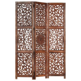 Screen 3 panels hand carved brown mango wood 120x165 cm by , Room dividers - Ref: Foro24-285338, Price: 156,51 €, Discount: %