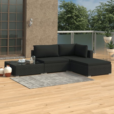 4-teiliges Gartenmöbel-Set und schwarze Kissen aus synthetischem Rattan von , Gartensets - Ref: Foro24-46780, Preis: 355,56 €...