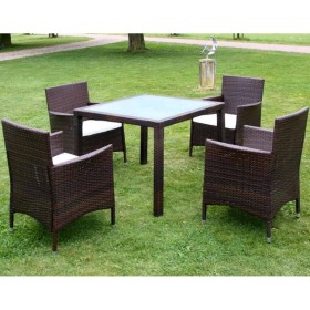 5-teiliges Garten-Essset und braune Kissen aus synthetischem Rattan von vidaXL, Gartensets - Ref: Foro24-43121, Preis: 345,39...