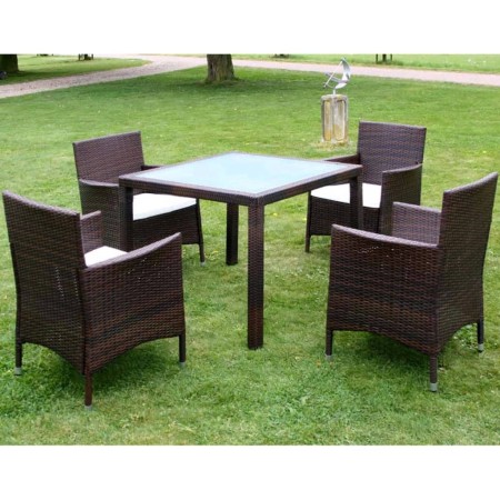 5-teiliges Garten-Essset und braune Kissen aus synthetischem Rattan von vidaXL, Gartensets - Ref: Foro24-43121, Preis: 355,50...