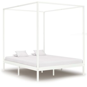 Solid white pine wood canopy bed frame 160x200 cm by , Beds and slatted bases - Ref: Foro24-283266, Price: 264,99 €, Discount: %