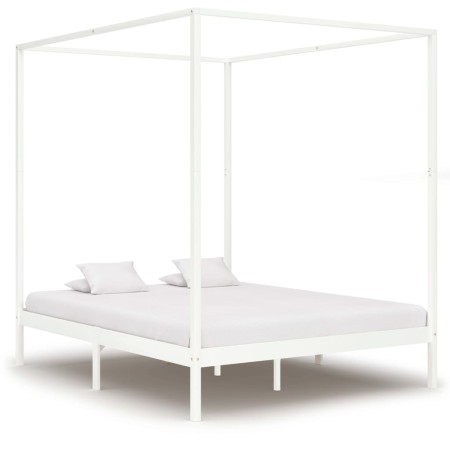 Estructura cama con dosel madera maciza pino blanco 160x200 cm de , Camas y somieres - Ref: Foro24-283266, Precio: 264,99 €, ...