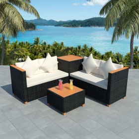 Muebles de jardín 4 piezas con cojines ratán sintético negro de , Conjuntos de jardín - Ref: Foro24-43003, Precio: 490,99 €, ...