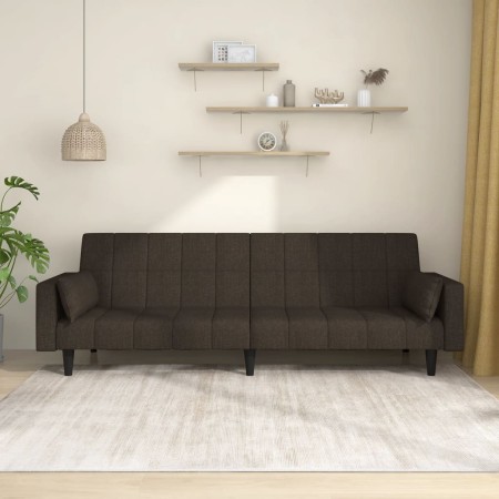 Sofá cama de 2 plazas con dos almohadas tela marrón oscuro de , Sofás - Ref: Foro24-337494, Precio: 203,63 €, Descuento: %