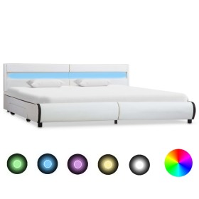 Estructura de cama con LED de cuero sintético blanco 180x200 cm de , Camas y somieres - Ref: Foro24-284971, Precio: 276,99 €,...