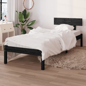 Black single solid wood bed frame 75x190 cm by , Beds and slatted bases - Ref: Foro24-810111, Price: 94,99 €, Discount: %