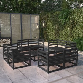 Garden furniture set 9 pieces and black pine wood cushions by , Garden sets - Ref: Foro24-3075293, Price: 609,99 €, Discount: %