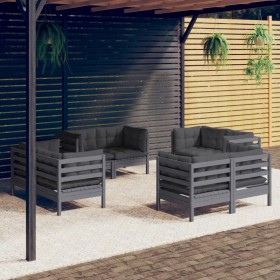 Garden furniture 8 pieces with anthracite pine wood cushions by , Garden sets - Ref: Foro24-3096060, Price: 710,91 €, Discoun...