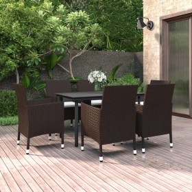 Set comedor de jardín 7 pzas y cojines ratán sintético y vidrio de , Conjuntos de jardín - Ref: Foro24-3099676, Precio: 485,5...