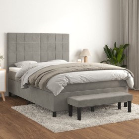 Box spring bed with light gray velvet mattress 140x200 cm by , Beds and slatted bases - Ref: Foro24-3137845, Price: 543,73 €,...