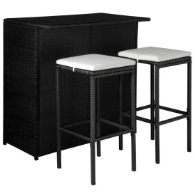 Garden bistro table and chairs 3 pcs and black poly rattan cushions by , Garden sets - Ref: Foro24-44175, Price: 274,99 €, Di...