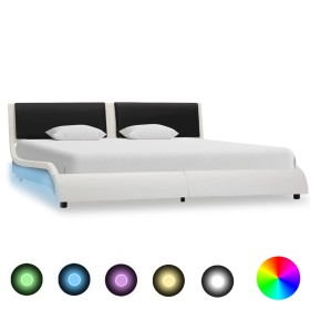 Estructura cama con LED cuero sintético blanco negro 160x200 cm de , Camas y somieres - Ref: Foro24-280375, Precio: 222,99 €,...