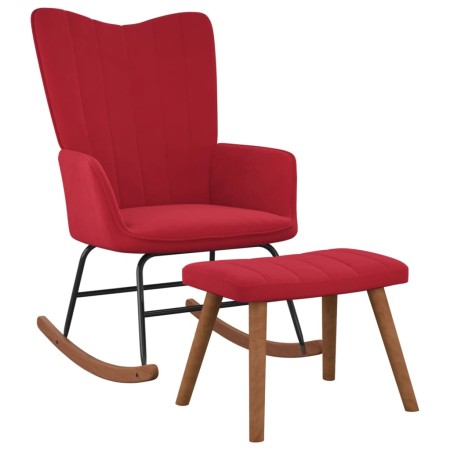 Silla mecedora con reposapiés terciopelo rojo tinto de , Mecedoras - Ref: Foro24-327759, Precio: 123,89 €, Descuento: %