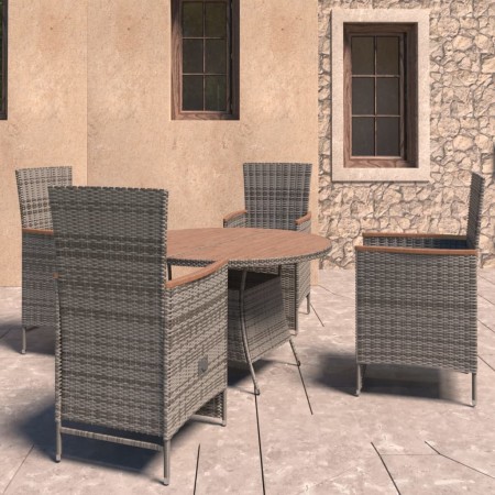 Set de comedor de jardín 5 pzas y cojines ratán sintético gris de , Conjuntos de jardín - Ref: Foro24-3059360, Precio: 629,99...