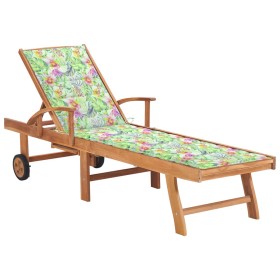 Deck chair with leaf-patterned cushion made of solid teak wood by , Loungers - Ref: Foro24-3063018, Price: 295,99 €, Discount: %