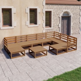 Garden furniture set 10 pieces and honey brown pine wood cushions by , Garden sets - Ref: Foro24-3075762, Price: 660,33 €, Di...