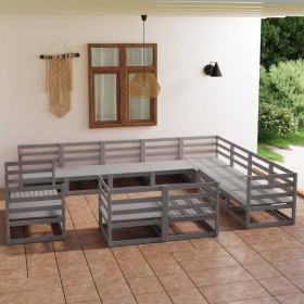 Garden furniture set 12 pieces gray solid pine wood by , Garden sets - Ref: Foro24-3075956, Price: 798,99 €, Discount: %