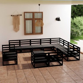 Juego de muebles de jardín 13 pzas y cojines negro madera pino de , Conjuntos de jardín - Ref: Foro24-3075963, Precio: 918,99...