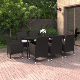 Set comedor de jardín 9 pzas y cojines ratán sintético y vidrio de , Conjuntos de jardín - Ref: Foro24-3099726, Precio: 690,4...