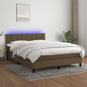 Box spring bed mattress LED lights dark brown fabric 140x190 cm by , Beds and slatted bases - Ref: Foro24-3133152, Price: 422...