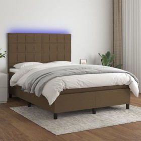 Box spring bed mattress LED lights dark brown fabric 140x190 cm by , Beds and slatted bases - Ref: Foro24-3134872, Price: 498...