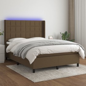 Box spring bed mattress LED lights dark brown fabric 140x200cm by , Beds and slatted bases - Ref: Foro24-3138320, Price: 530,...