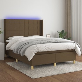 Box spring bed mattress LED lights dark brown fabric 140x190 cm by , Beds and slatted bases - Ref: Foro24-3138872, Price: 528...