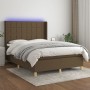 Box spring bed mattress LED lights dark brown fabric 140x190 cm by , Beds and slatted bases - Ref: Foro24-3138872, Price: 529...