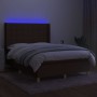 Box spring bed mattress LED lights dark brown fabric 140x190 cm by , Beds and slatted bases - Ref: Foro24-3138872, Price: 529...