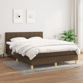 Cama box spring con colchón tela marrón oscuro 140x200 cm de , Camas y somieres - Ref: Foro24-3140620, Precio: 415,01 €, Desc...