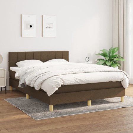 Cama box spring con colchón tela marrón oscuro 140x200 cm de , Camas y somieres - Ref: Foro24-3140620, Precio: 422,31 €, Desc...