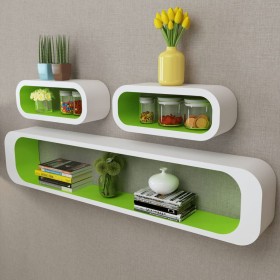 3 cubes white-green MDF floating display shelves by , Shelves and shelves - Ref: Foro24-242163, Price: 84,41 €, Discount: %