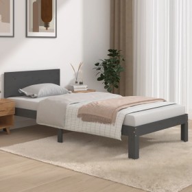 Gray solid wood single bed frame 90x190 cm by , Beds and slatted bases - Ref: Foro24-810462, Price: 123,94 €, Discount: %