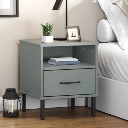 OSLO gray pine solid wood metal legs bedside table by vidaXL, Nightstands - Ref: Foro24-350971, Price: 61,40 €, Discount: %