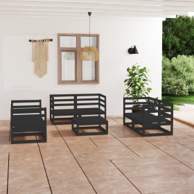 Garden furniture set 7 pieces black solid pine wood by , Garden sets - Ref: Foro24-3075448, Price: 440,67 €, Discount: %