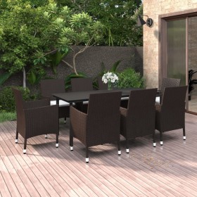 Set comedor de jardín 9 pzas y cojines ratán sintético y vidrio de , Conjuntos de jardín - Ref: Foro24-3099678, Precio: 678,9...