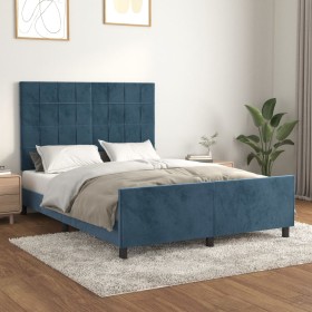 Dark blue velvet bed frame with headboard 140x190 cm by , Beds and slatted bases - Ref: Foro24-3125755, Price: 241,99 €, Disc...