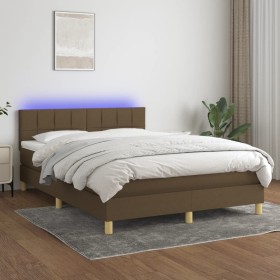 Box spring bed with LED mattress dark brown fabric 140x200 cm by , Beds and slatted bases - Ref: Foro24-3133720, Price: 427,0...