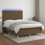 Box spring bed mattress LED lights dark brown fabric 140x190 cm by , Beds and slatted bases - Ref: Foro24-3135432, Price: 512...