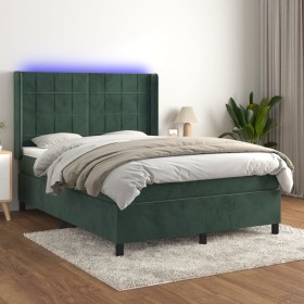 Cama box spring colchón y LED terciopelo verde oscuro 140x200cm de , Camas y somieres - Ref: Foro24-3139568, Precio: 580,42 €...