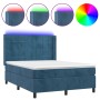 Cama box spring colchón y LED terciopelo azul oscuro 140x190 cm de , Camas y somieres - Ref: Foro24-3139563, Precio: 498,96 €...