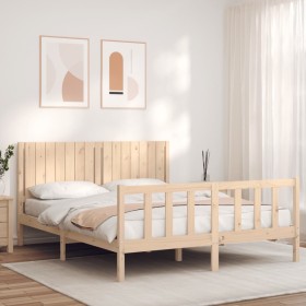 Bed frame with solid wood headboard 160x200 cm by , Beds and slatted bases - Ref: Foro24-3192956, Price: 164,29 €, Discount: %