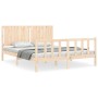 Bed frame with solid wood headboard 160x200 cm by , Beds and slatted bases - Ref: Foro24-3192956, Price: 164,15 €, Discount: %