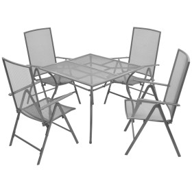 5-piece gray steel folding garden table and chairs set by , Garden sets - Ref: Foro24-42718, Price: 313,99 €, Discount: %