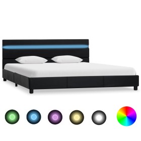 Estructura de cama con LED de cuero sintético negro 120x200 cm de , Camas y somieres - Ref: Foro24-284794, Precio: 213,99 €, ...